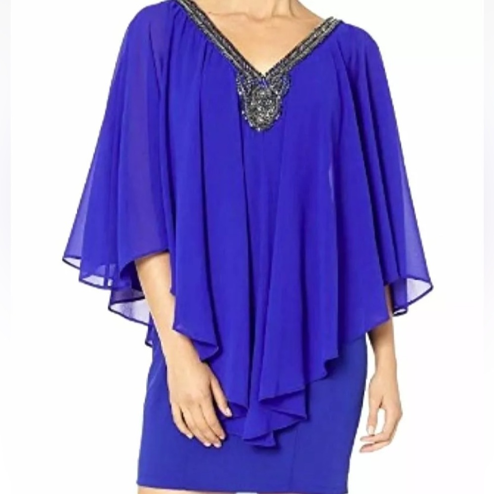Marina Cape Overlay‎ beaded mini dress. NWT. Retail 110